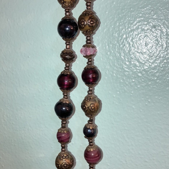 Purple-Beaded, Silver Medallion Necklace - Picture 3 of 5